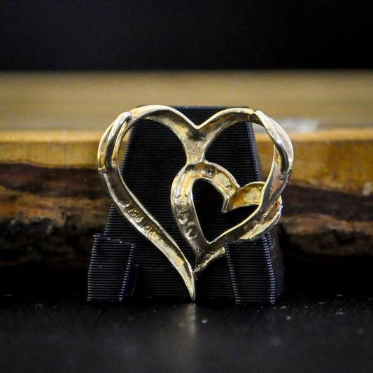 10K Gold Two-Toned JCM Double Open-Heart Pendant - Stamped JCM 10K - White and Yellow Gold Double Heart Pendant