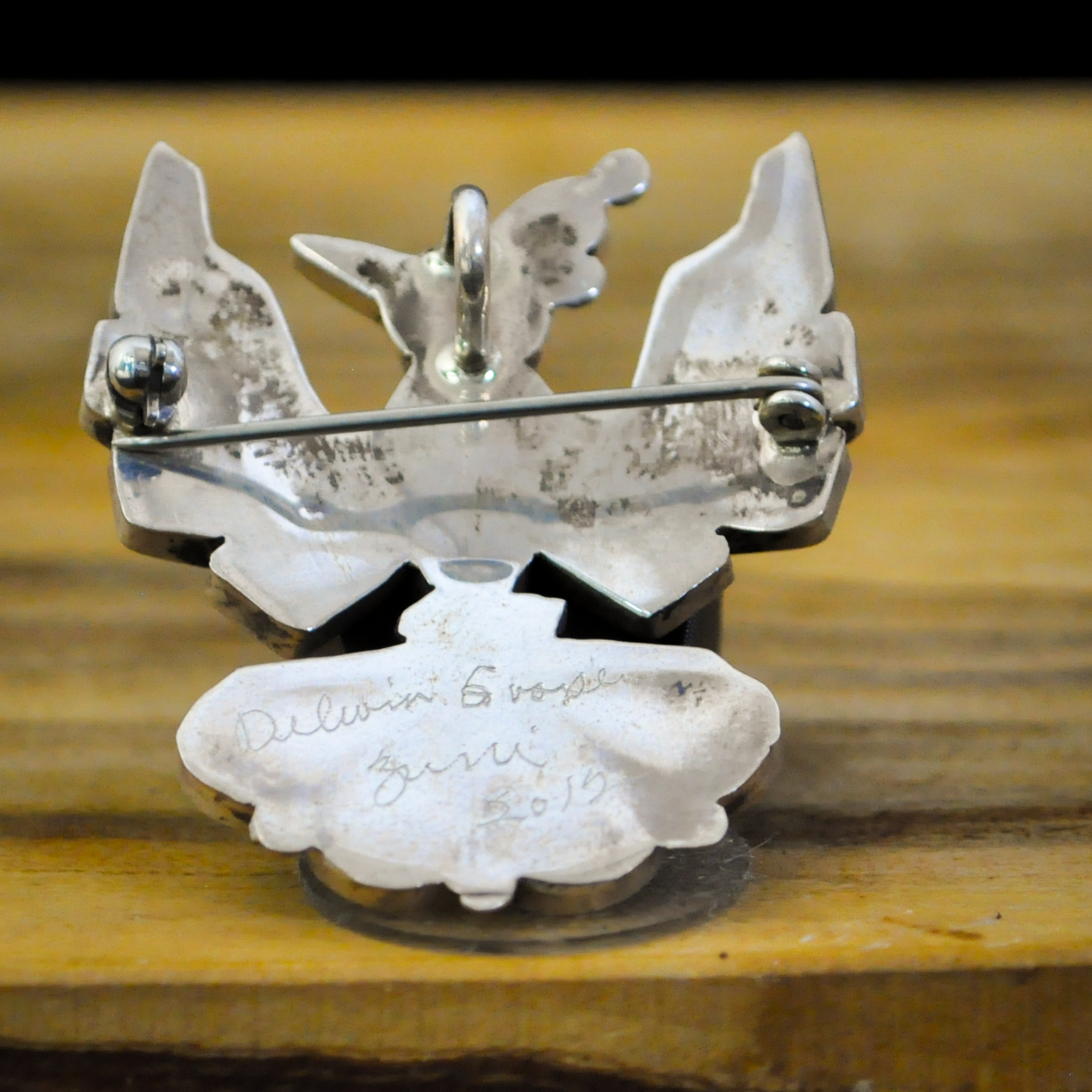 Zuni Artist Signed Sterling Silver Thunderbird Multistone Inlay Pendant Pin - Delwin Groser - Intricate Native Zuni Artist Pendant Brooch