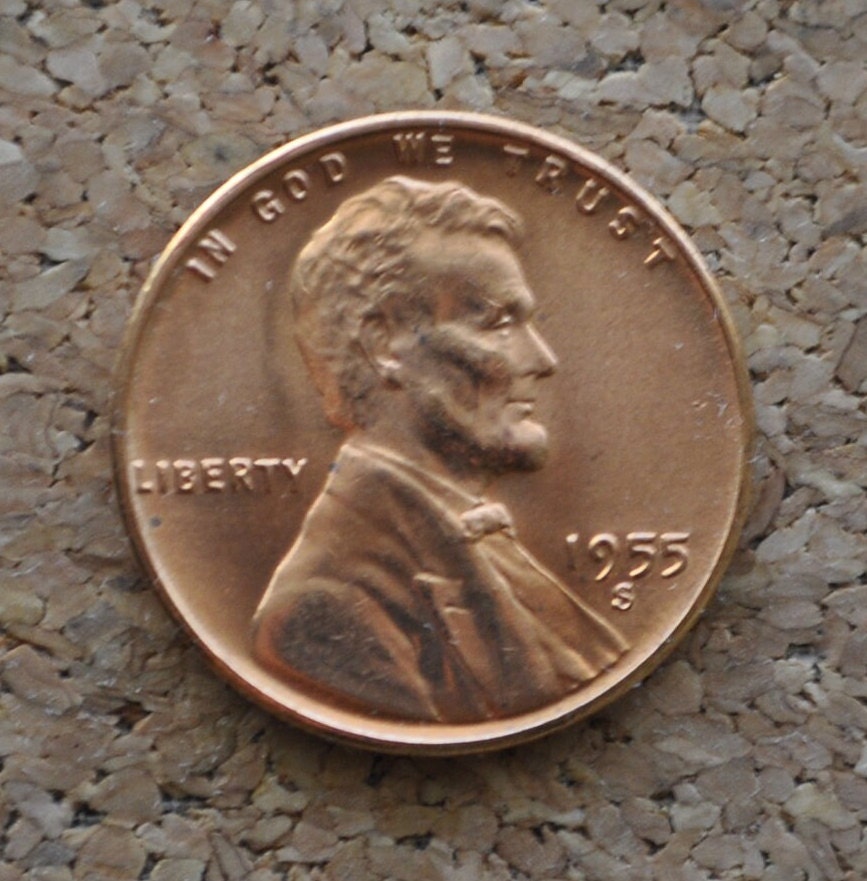 1955 P,D,S Wheat Penny - AU/BU - San Francisco, Philadelphia, Denver Mints - Collectible Coin - 1955 S Wheat Cent 1955 D 1955 P Lincoln Cent