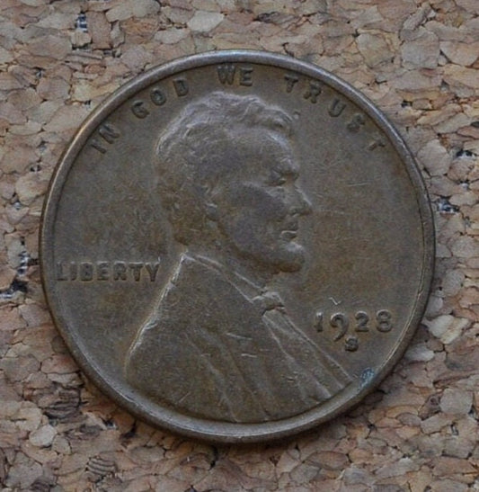 1928-S Wheat Penny - F/VF (Fine to Very Fine) Grade / Condition - San Francisco Mint - 1928S Wheat Ear Cent / 1928S Lincoln Wheat