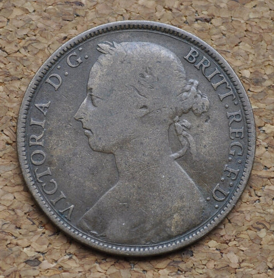 1888 Great Britain One Penny - F/VF - UK Large Penny 1888 - Queen Victoria 1 Penny - Bronze - UK penny Young Head 1888