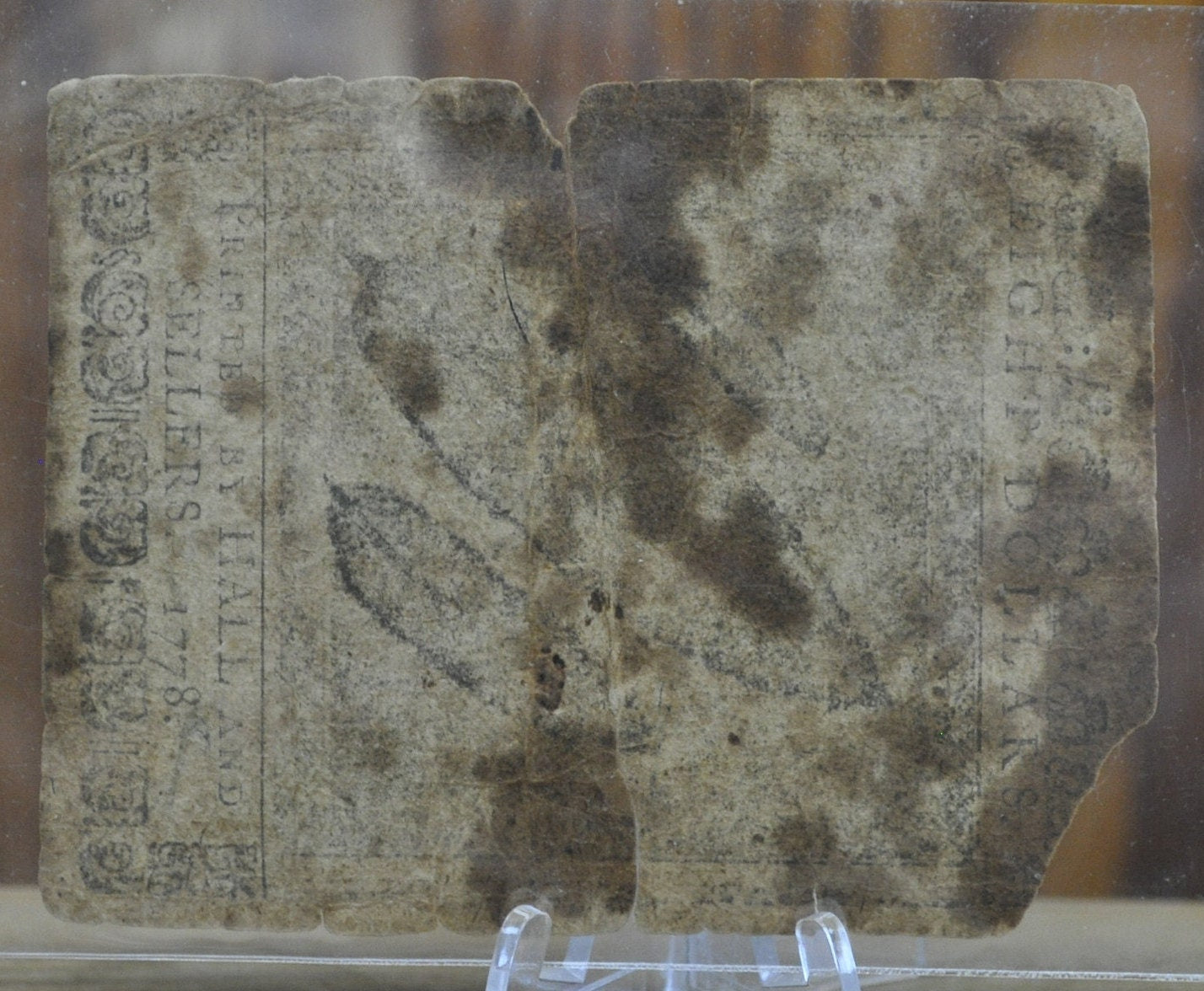 1778 8 Dollar Continental Currency - Heavily Circulated - September 16, 1778, Eight Dollar Hall & Sellers Continental Currency - CC-81