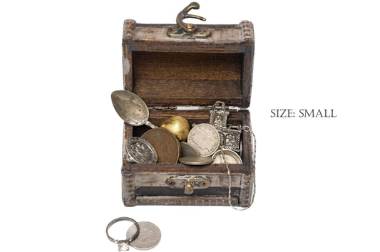 Treasure Chest Filled with Real Silver Jewelry, Old and Ancient Coins, Silver Coins, Semi-Precious Stones, Amulets and More! - Great Gift!
