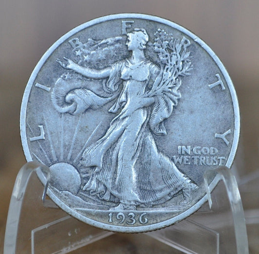 1936-D Walking Liberty Silver Half Dollar - VG-F (Very Good - Fine) Grade / Condition - Denver Mint - 1936D Half Dollar / 1936 D Half Dollar