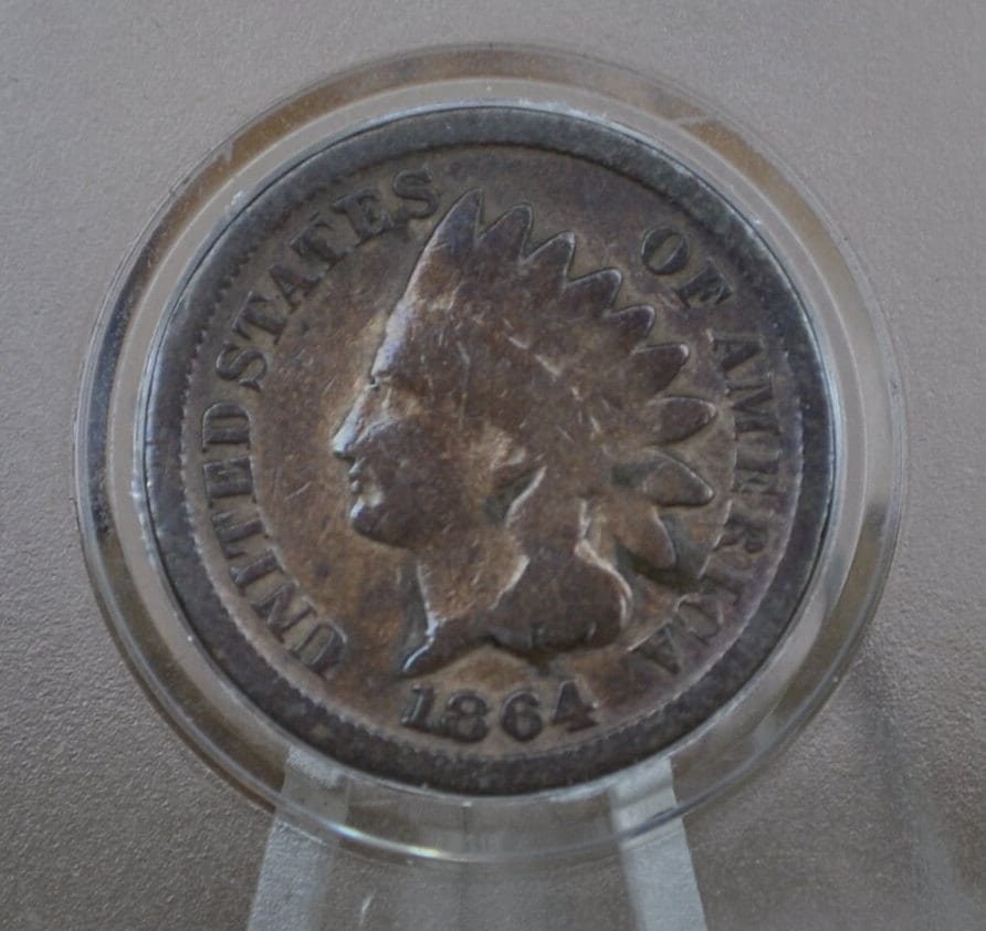 1864 Indian Head Penny - Choose by Grade F-XF (Fine to Extremely Fine) -Civil War Era Coin - Indian Head Cent 1864 Cent - Bronze, No L