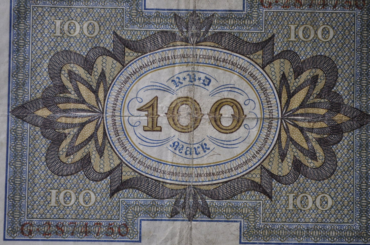 1920 100 Mark German Paper Note - Reichsbanknote - Excellent Condition - WWI era note