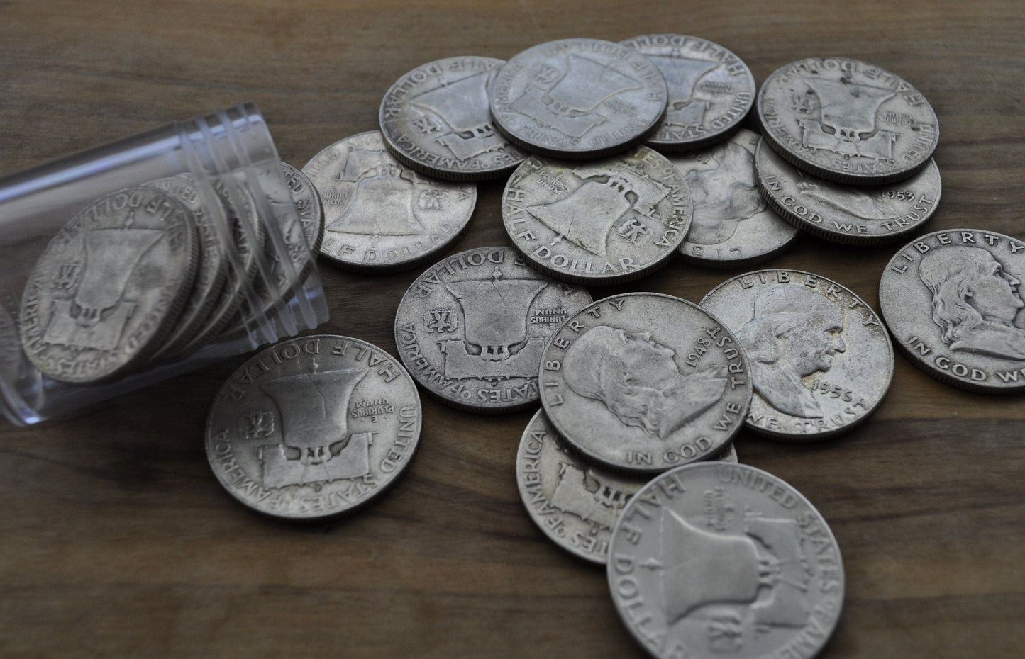 Full Roll of Franklin Half Dollars - Mixed Grades - 20 Silver Half Dollars - 1940s, 1950's, 1960's Ben Franklin Silver Half Dollar
