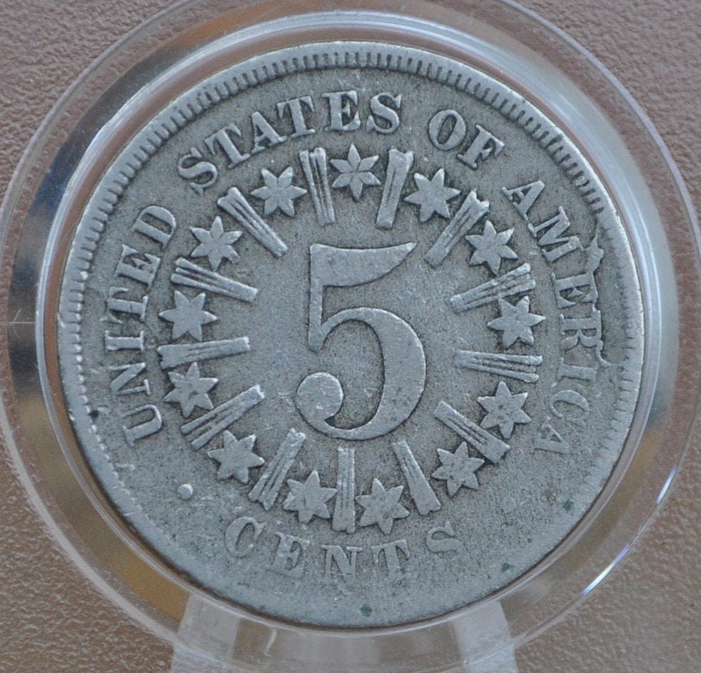 1866 Shield Nickel With Rays - VG-F (Very Good to Fine) Condition - 1866 Nickel - Shield Type Nickel 1800's - Shield Nickels