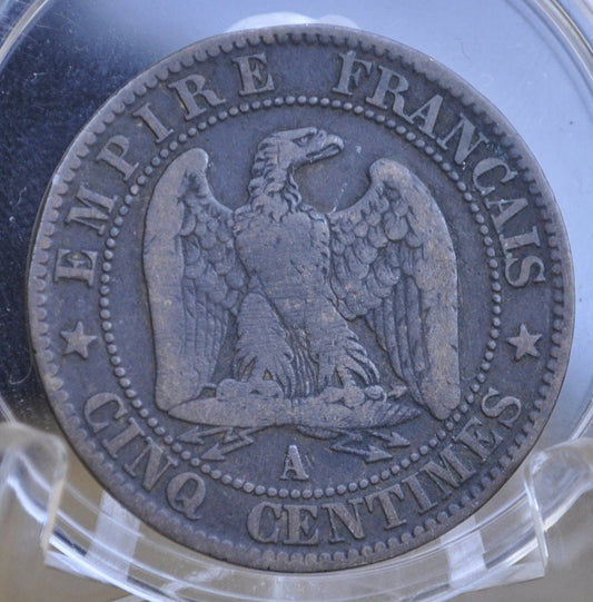 1853-A 5 Centimes Coin French - VF (Very Fine) - Cinq Centimes 1853A France - Napoleon III - France Coin 1853 5 Cent