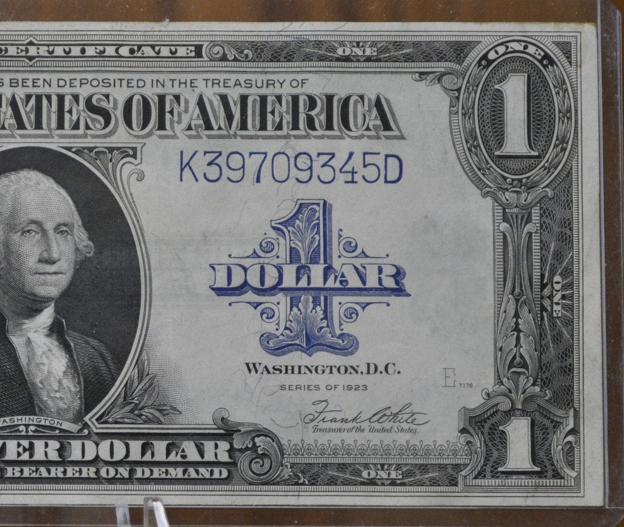 1923 Silver Certificate Horseblanket Note 1 Dollar Bill - AU (About Uncirculated) - Crisp, Clean, Blue Seal - 1923 Silver Cert - Fr.237