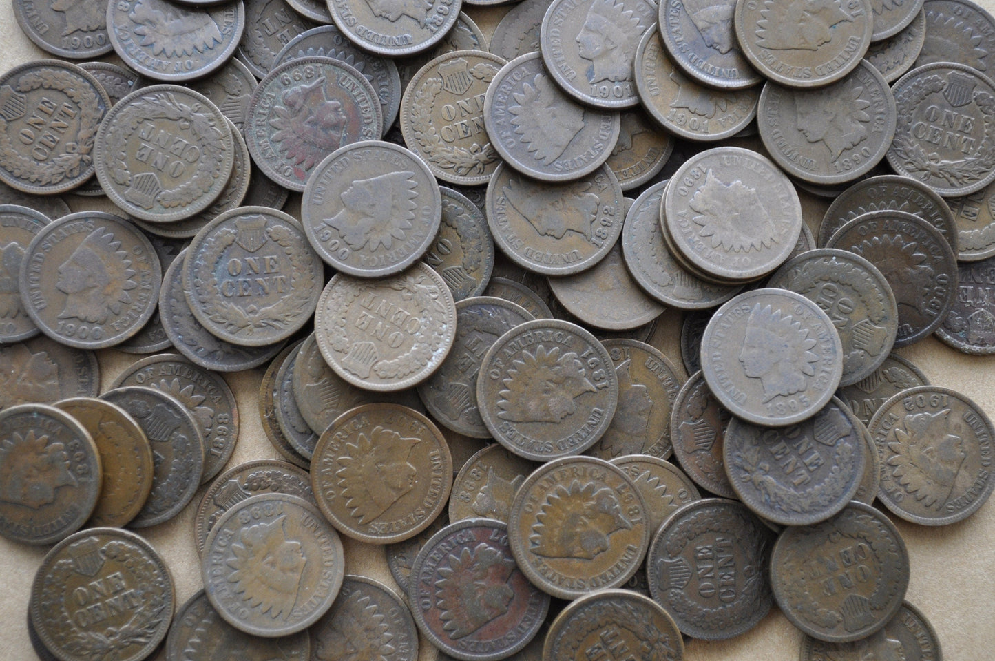 Roll of 50 Indian Head Pennies - 1880s-1900s - Circulated Grades - Indian Head Penny Bulk Lot Indian Heads - Great For a Collection!
