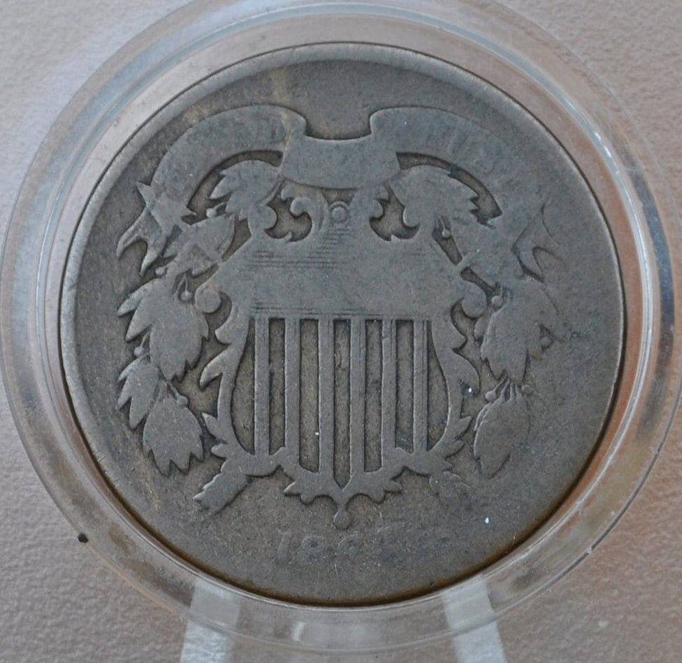 1864 Two Cent US Coin - G-XF (Good to Extremely Fine) Grade / Condition - Civil War Era Coin - 1864 US 2 Cent Coin 1864 Large Motto