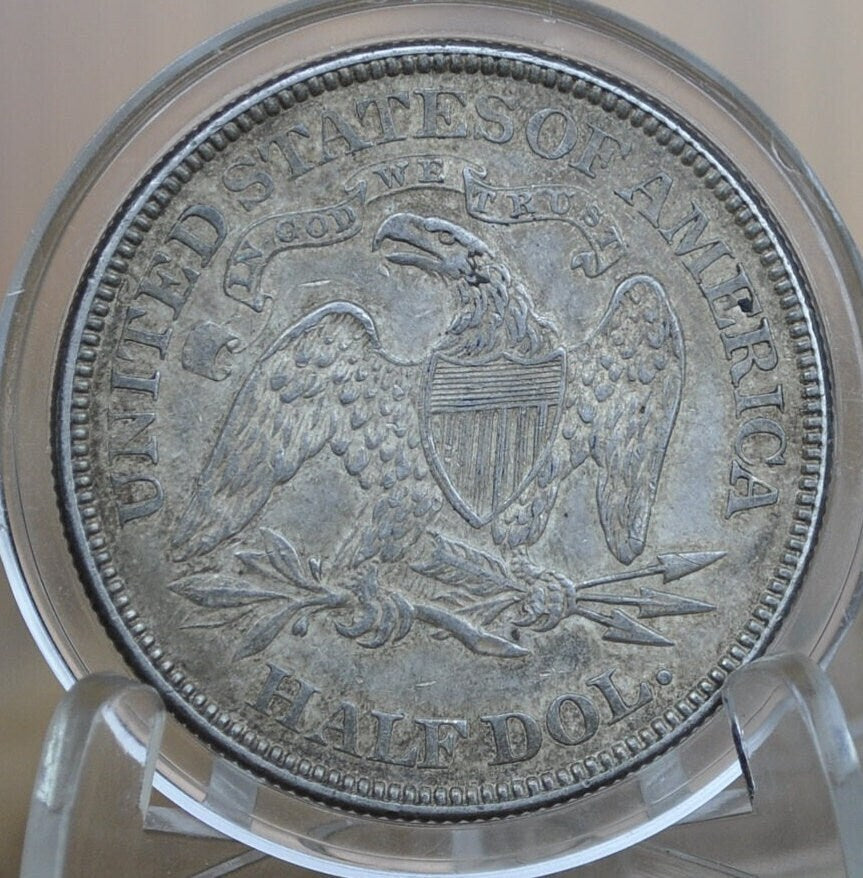 1876 Seated Liberty Half Dollar - AU Details, scratched, toned, mint luster visible - 1876 Liberty Seated Silver Half Dollar - Authentic