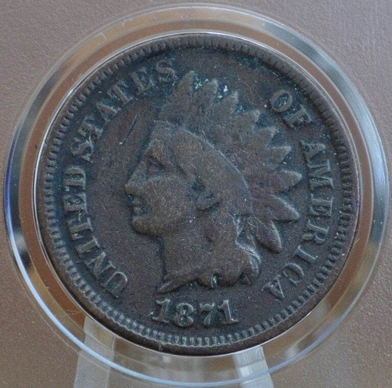 1871 Indian Head Penny - Hard to find Date - G-VG (Good to Very Good), Choose by Grade - Key Date Indian Head - 1871 Indian Head Cent 1871