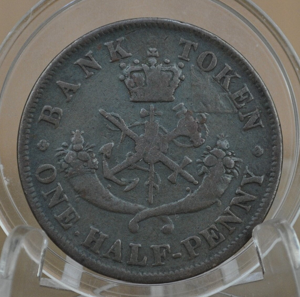 1854 Bank of Upper Canada Half Penny - 1/2 Penny Bank Token - VF Condition - 1854 Bank Token One Half Penny - 1854 Canadian Large Cent