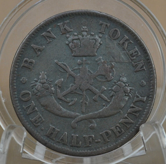 1854 Bank of Upper Canada Half Penny - 1/2 Penny Bank Token - VF Condition - 1854 Bank Token One Half Penny - 1854 Canadian Large Cent