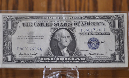 1957 Silver Certificate - G to AU Grade, Circulated, Choose by Grade / Condition - 1 Dollar Silver Certificates 1957 Blue Seal Certs