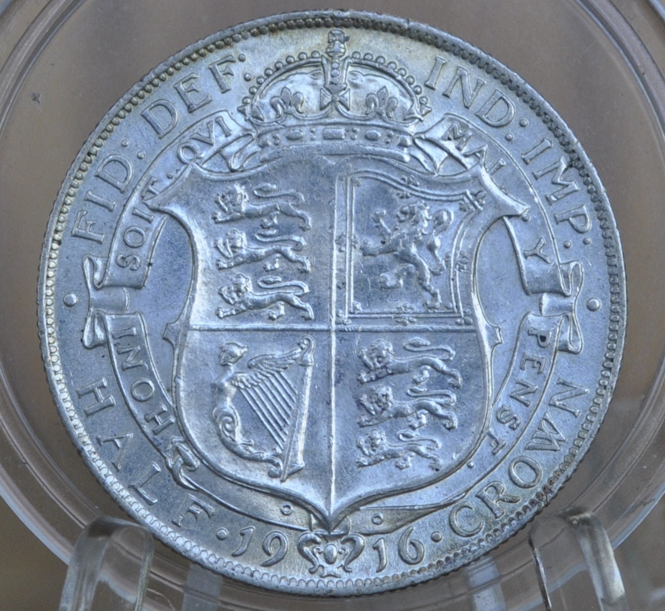 1916 Great Britain Half Crown - AU58 (About Uncirculated), Beautiful Mint Luster - Silver 1/2 Crown 1916 United Kingdom HalfCrown Silver UK