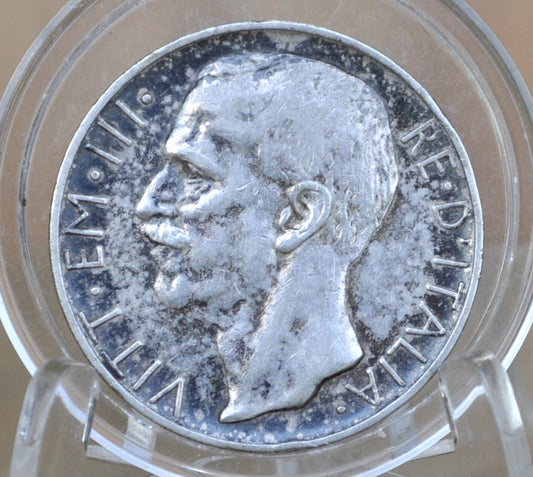 1927 Italian 10 Lira Silver Coin - Ten Lira 1927 - High Grade, XF (Extremely Fine) Condition - Beautiful Design & Artwork - Italy Silver