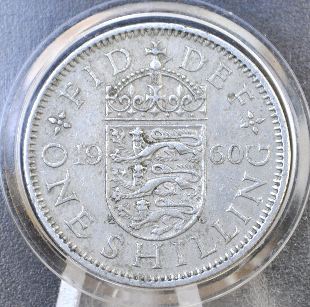Vintage 1940s-60s Great Britain One (1) Shilling Coin featuring Queen Elizabeth or King George and Scottish and English Shields