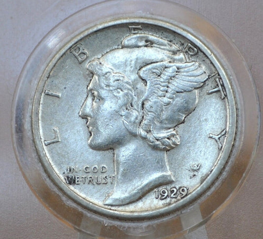 1929 Mercury Silver Dime - VF (Very Fine) Grade - Philadelphia Mint - 1929 P Mercury Dime - 1929P Winged Liberty Head Dime