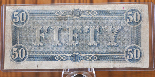 1864 Confederate States of America 50 Dollar Bill CS66 / T66- Civil War Issue Banknote - Confederate Fifty Dollar Bill - Jefferson Davis CS-