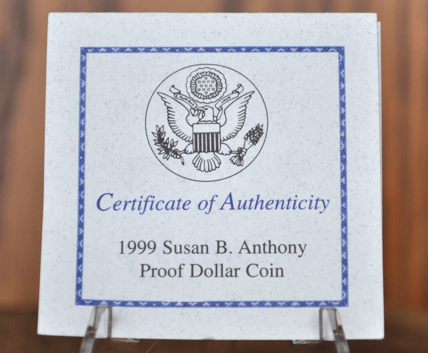 1999-P Susan B Anthony Proof Dollar - Proof Strike, In Original Mint Packaging with Certificate of Authenticity - Beautiful Proof Coin