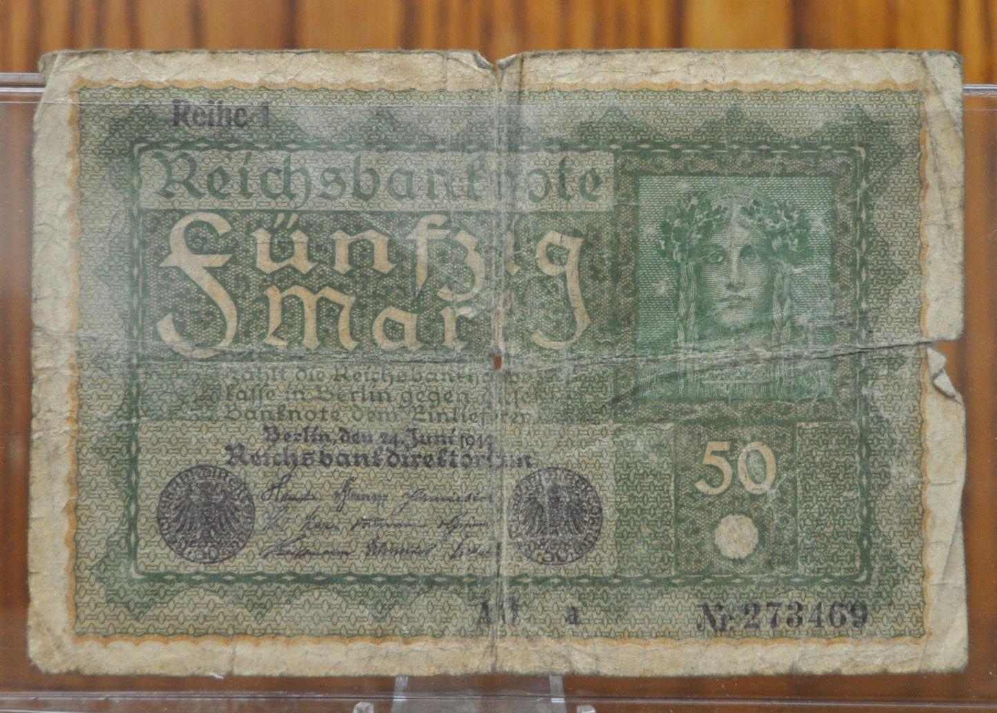 1919 50 Mark German Paper Note - 1919 Reichsbanknote 50 - Circulated Condition, Beautiful Design - Fifty Mark Note 1919