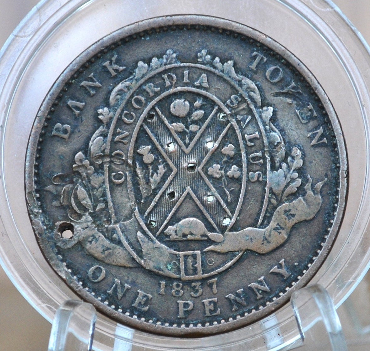 1837 One Penny Bank Token - Great Condition (VG/F) - 1 Penny Bank Token 1837 Bank of Montreal Canadian Bank Token 1837, Low Mintage