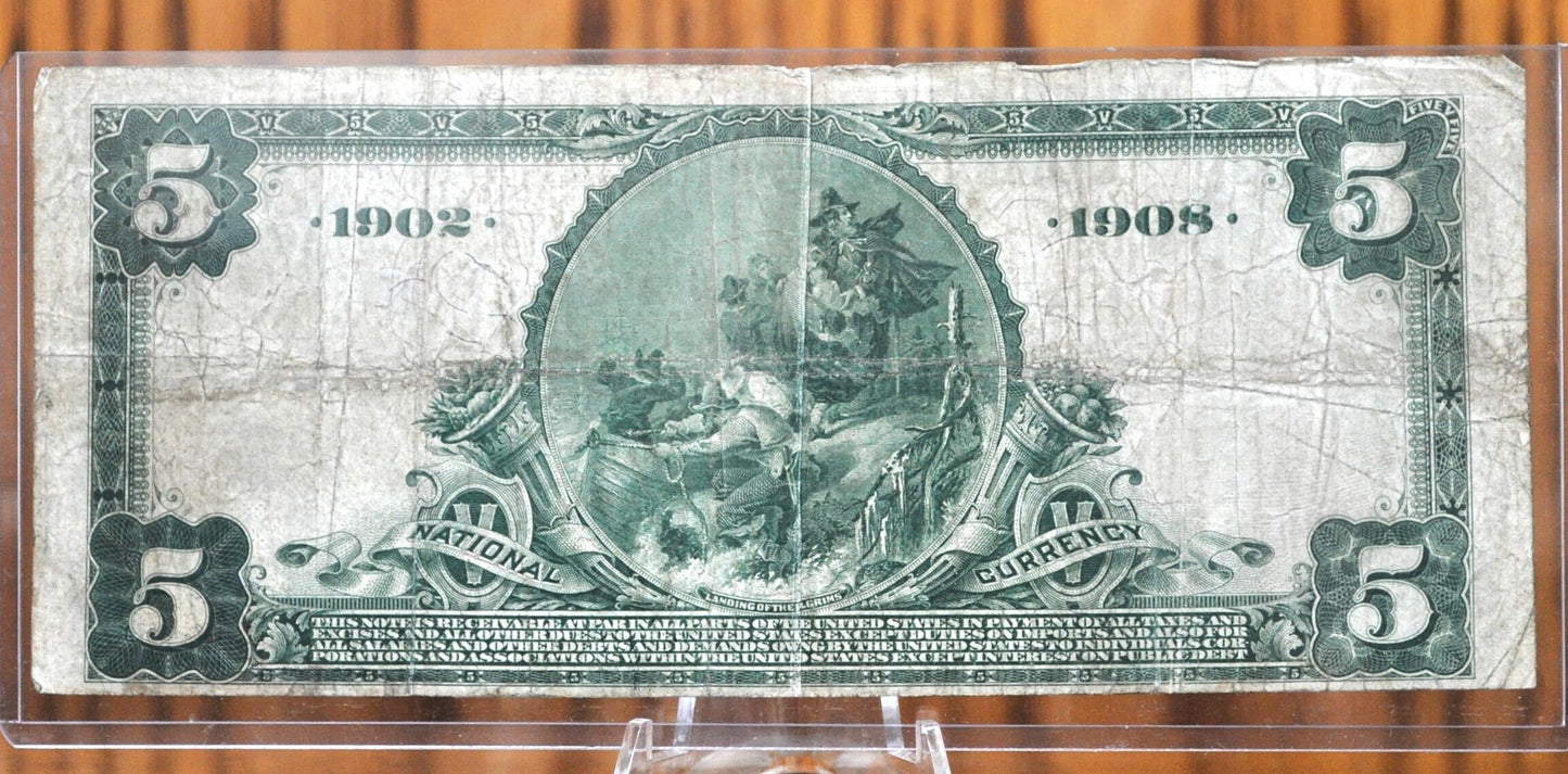 1902 Series 5 Dollar National Currency Note Fr#590, S-1275 - F (Fine) - The Bay State National Bank of Lawrence Massachusetts, Charter#1014