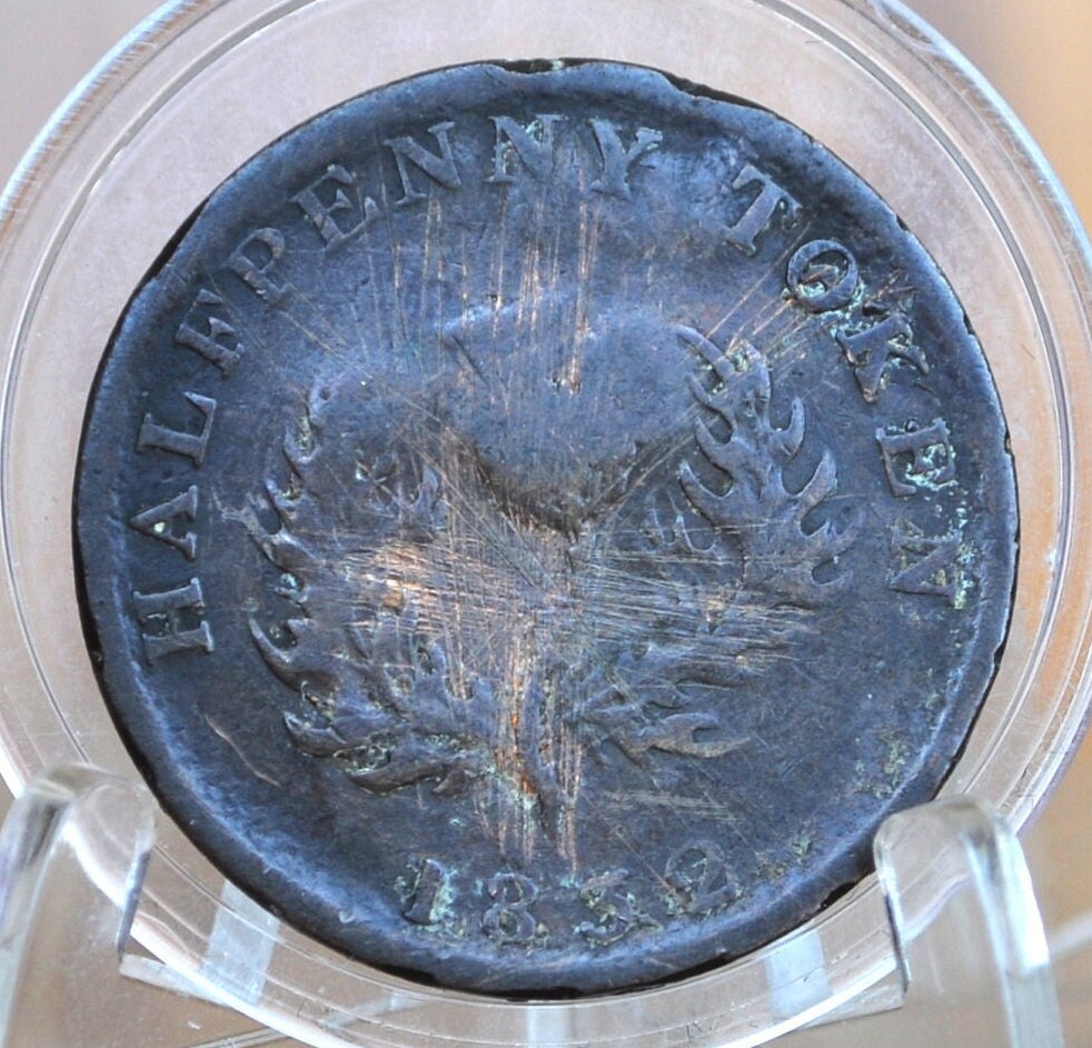 1832 Nova Scotia Half Penny Token - XF Grade / Condition - 1/2 Penny Token Canada 1832 - Copper - 1832 Canadian Token