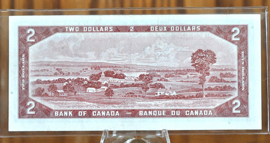 1954 Canadian 2 Dollar Banknote - AU (About Uncirculated) - 1954 Canadian Two Dollar Banknote 1954 - Crisp Notes Canada 2 Dollar Bill 1954