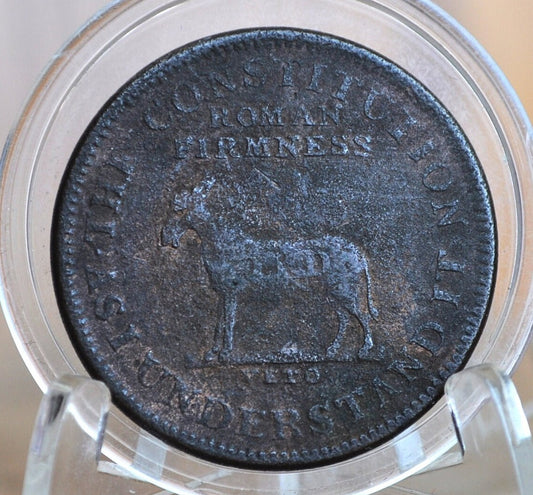 1837 Andrew Jackson Hard Times Token - Great Detail, Prior Corrosion - 1837 Hard Times Token I Take The Responsibility