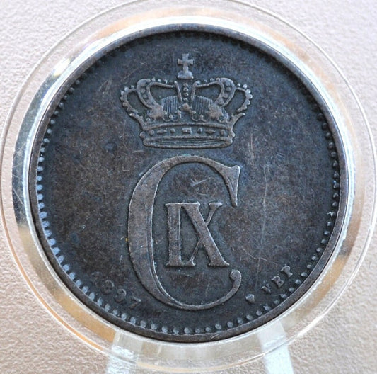 1800s Danish 2 Ore, Porpoise / Dolphin Coin - XF - 1800s Denmark Dolphin Coin / Porpoise Coin, Denmark 2 Ore 1897, 2 Ore 1881