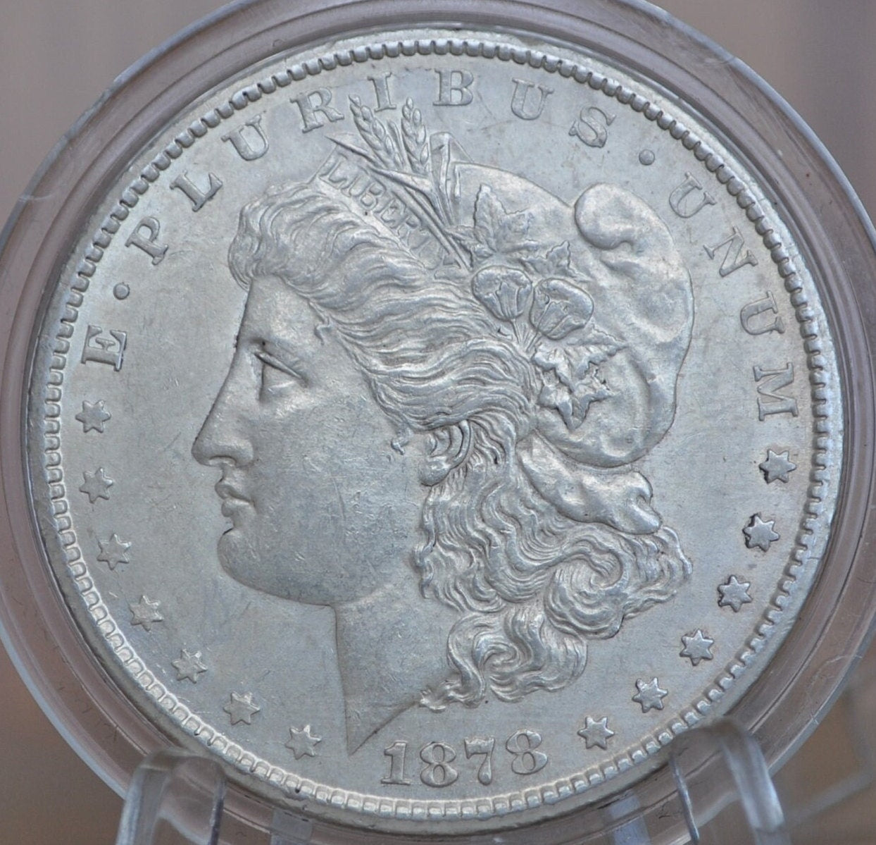 1878 CC Morgan Silver Dollar - AU55+ (Choice AU) Grade - Carson City Mint, 1878-CC Morgan Dollar 1878CC Key Date, Authentic, Beautiful Color