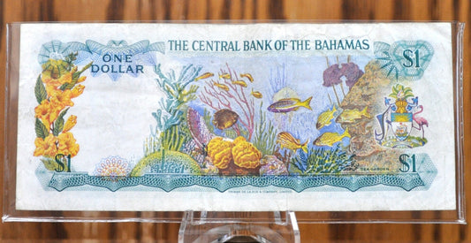 1974 Bahamas Central Bank 1 Dollar Note - Allen Signature Type - Queen Elizabeth II - 1974 British Bahamas One Dollar Note - P#35b