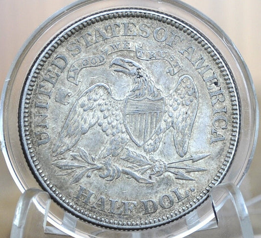 1876 Seated Liberty Half Dollar - AU Details, scratched, toned, mint luster visible - 1876 Liberty Seated Silver Half Dollar - Authentic