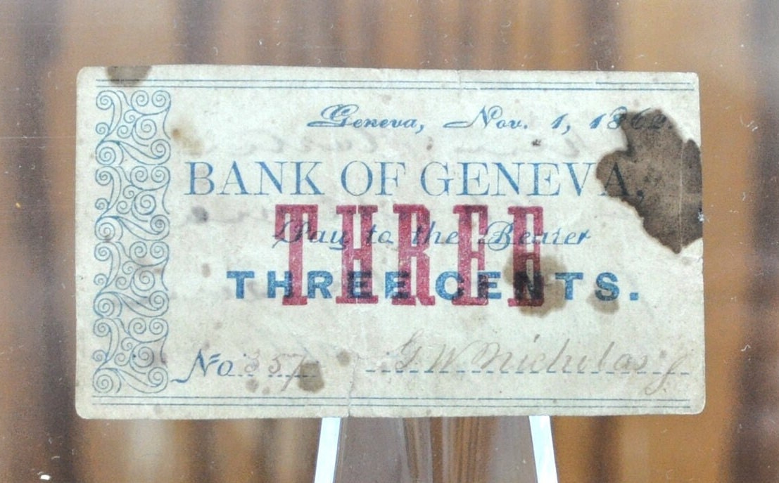 1862 Bank Of Geneva 3 Cent Paper Scrip Note - Rare Obsolete Note - Geneva New York Paper Currency 1862