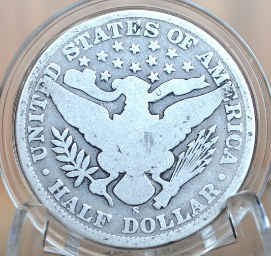 1907-S Barber Silver Half Dollar, Better Date - G (Good) Grade/Condition - San Francisco Mint, 1907S Half Dollar 1907 S Barber 50 Cent Coin