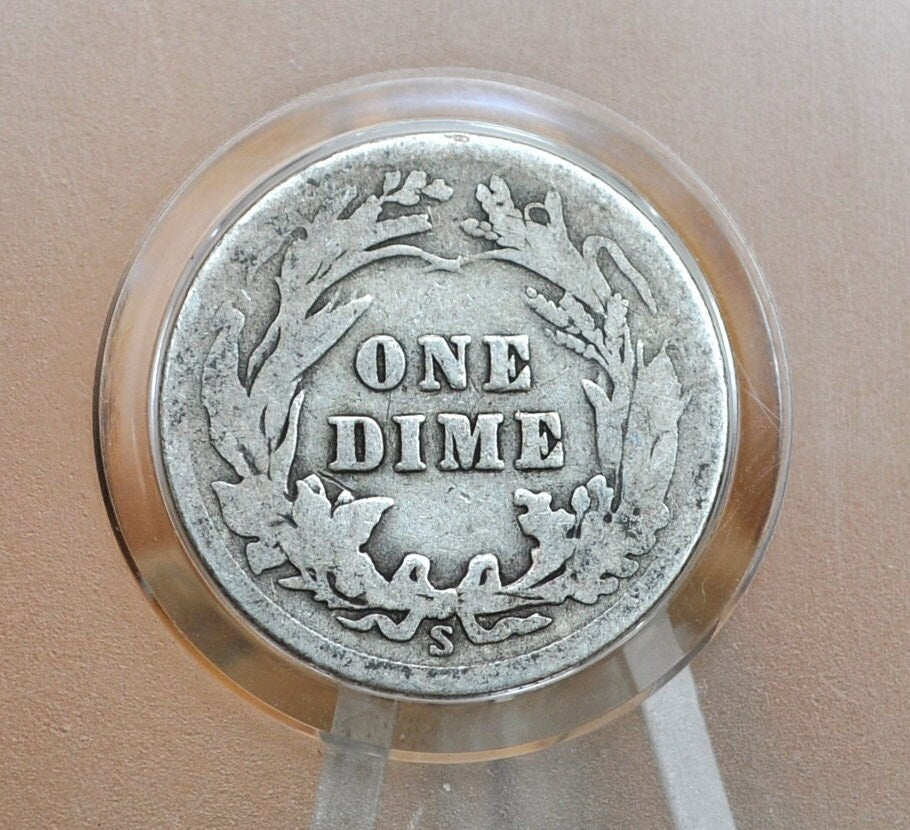 1912-S Barber Silver Dime - G (Good) Grade / Condition - San Francisco Mint - 1912S Barber Dime 1912 S Liberty Head Dime