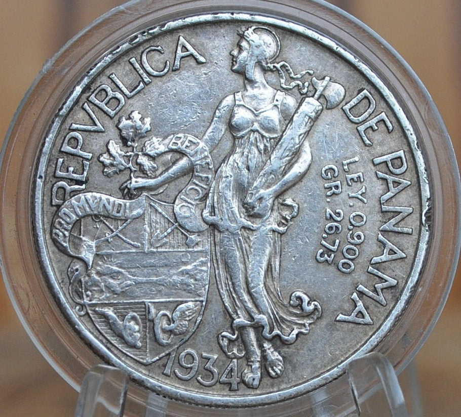 1934 Panama 1 Balboa - Great Condition, XF, Silver, Only 225,000 Made! High Grade Scarce Coin, Balboa 1934 Panama