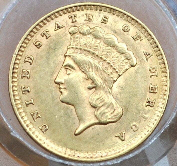 1857 Indian Princess Head One Dollar Gold Coin (Type 3) - AU (About Uncirculated), Lustrous - 1 Dollar Gold 1857 Indian Princess Gold