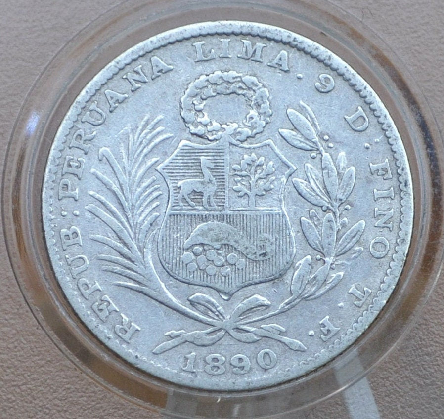1890 Peru Silver 1/5 Sol - Low Mintage, Only 85,000, Great Condition - 1890 One Fifth Sol Peru Silver Un Sol 1890 TF Republica Peruana Lima