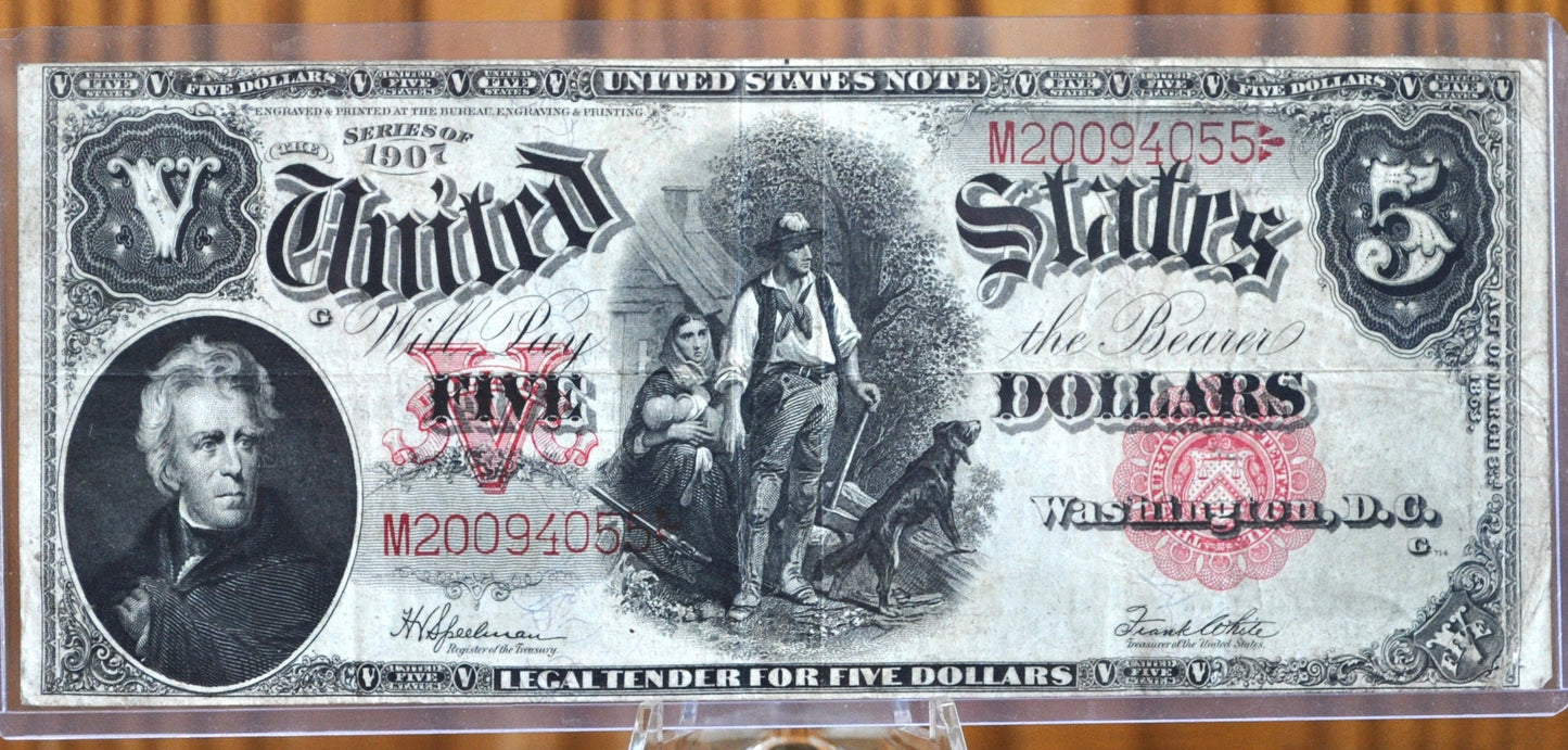 1907 5 Dollar United States Note, Woodchopper Note! Fr#91, XF Grade/Cond. 1907 Series Woodchopper 5 Dollar Bill Large Size 1907 Horseblanket