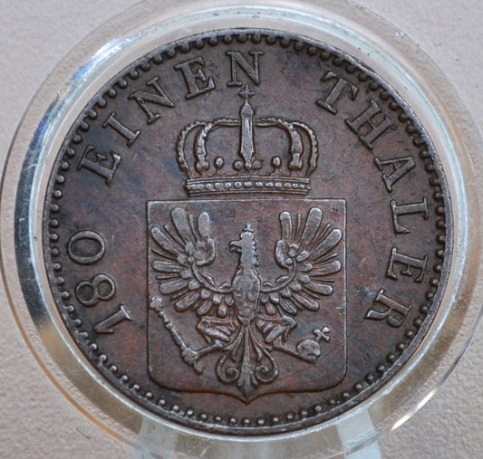1863 Prussian 2 Pfennig Scheidemunze Coin - XF+ (Extremely Fine) Details / Condition - Prussia 1863 180 Einen Thaler Prussian Coin