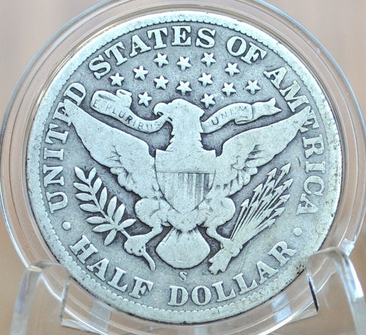 1908-S Barber Silver Half Dollar, Key Date - VG (Very Good) Grade/Condition, San Francisco Mint 1908S Half Dollar 1908 S Barber 50 Cent Coin