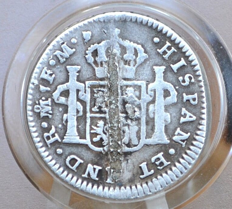 1777 Spanish 1/2 Real - Mexico as a Spanish Colony - Early Colonial Era Coin / Pirate Coin - 1777 Half Real Pillar Type