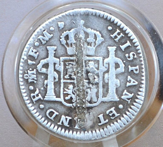 1777 Spanish 1/2 Real - Mexico as a Spanish Colony - Early Colonial Era Coin / Pirate Coin - 1777 Half Real Pillar Type