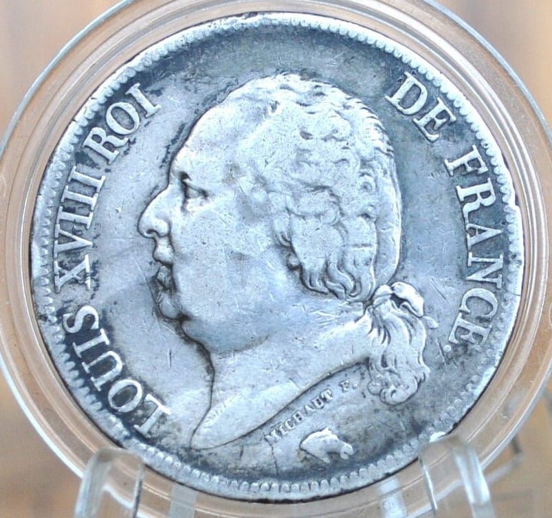 1824 5 Francs France - Great Historic Coin, Authentic - French Five Francs 1824 - Silver, Authentic, 1824W 5 Francs 1824 W