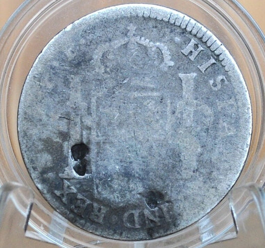 1797 Spanish 2 Reales, Mexico, Silver - Worn; Affordable Coin - Spanish Silver Colonial Era Coin 1797 Two Reales - Pirate Coins